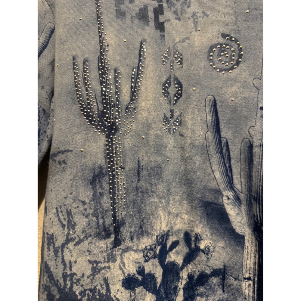 Cactus Bay Apparel Top Women's Medium Blue Southwest Desert Rhinestone USA - Picture 6 of 10